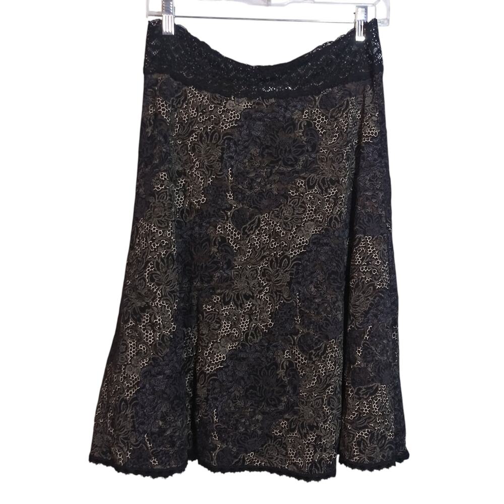 Cabi Black Lace Dark Romantic A Line Skirt Lined Size M